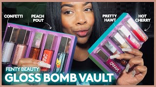 Fenty Beauty Holiday Gloss Bomb Vault Collection Full Review  Try On [upl. by Karlotta620]