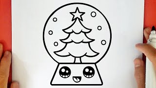 HOW TO DRAW A CUTE CHRISTMAS SNOW GLOBE [upl. by Cher]