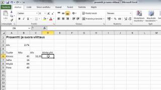 Excel 2010  prosentti ja suora viittaus [upl. by Ghassan]