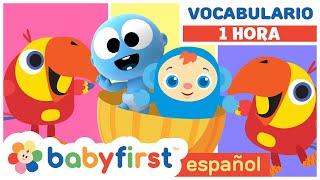 Primeras Palabras para Bebes en Español  Huevos Surpresas con Larry  1 hora  BabyFirst Español [upl. by Icul467]