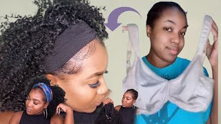 HOW TO MAKE YOUR OWN HEADBAND WIG USING A BRA  DIY KINKY CURLY HEADBAND WIG UNDER 25 [upl. by Farrison]