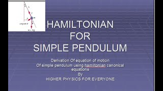 Hamiltonian for simple pendulum and derivation of equation of motion using hamiltonian [upl. by Lanza]