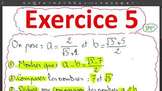 Exercice 5  ordre et opérations 3ème année collégial 3ac 3apic ثالثةإعدادي [upl. by Lemire]