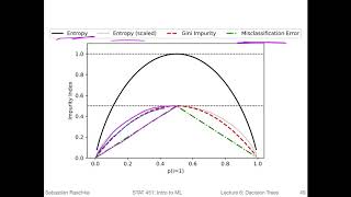 65 Gini amp Entropy versus misclassification error L06 Decision Trees [upl. by Hopfinger]