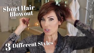 HOW TO STYLE SHORT HAIR Easy Blowout  3 CUTE Styles  Dominique Sachse [upl. by Atnahsa352]