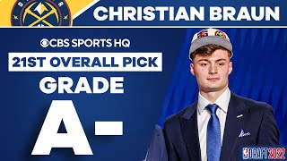 Christian Braun Selected No 21 Overall by the Denver Nuggets  2022 NBA Draft  CBS Sports HQ [upl. by Onirotciv]