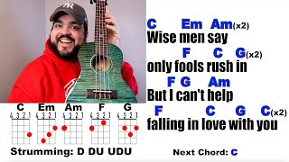 CANT HELP FALLING IN LOVE  Elvis Presley Ukulele Play Along with Chords and Lyrics [upl. by Nnagrom]