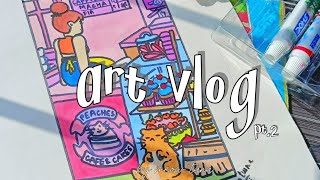 art vlog 🥞  painting a cute cafe 🧋🍩 [upl. by Nnaaihtnyc]