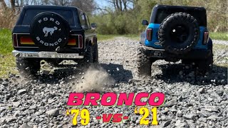 Traxxas TRX4 2021 Bronco vs 79 Bronco old time Trail Crawl  offroad  rock and road  one wins [upl. by Sirrap778]