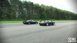 Ferrari Enzo vs Porsche Carrera GT  Drag Race at Hypermax [upl. by Ailuy]