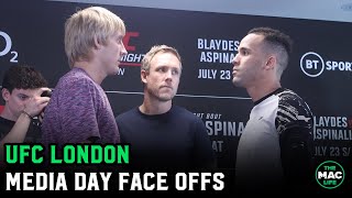 UFC London Face Offs Paddy Pimblett vs Jordan Leavitt Tom Aspinall vs Curtis Blaydes [upl. by Atteuqcaj]