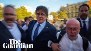 Fugitive Catalan leader Carles Puigdemont evades arrest after speech in Barcelona [upl. by Ruosnam]