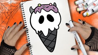 Como desenhar um SORVETE KAWAII de CASQUINHA  DESENHO DE TERROR de HALLOWEEN [upl. by Gaudette]