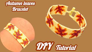 🍁Oak leaf braceletAutumn leaves jewelryEven count peyote stitchEasy jewelry making at home [upl. by Kwang368]