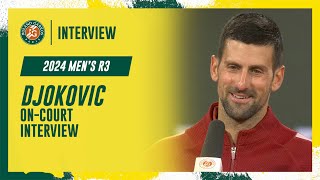 Djokovic Round 3 oncourt interview  RolandGarros 2024 [upl. by Wenda]