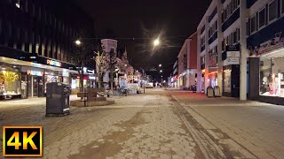 Walking the city streets of Växjö at night  4K city walking in Sweden [upl. by Nanci660]