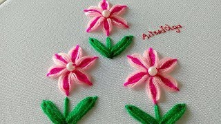 Hand Embroidery Double Color Flowers with Ring Stitch  ArtesdOlga [upl. by Deron]