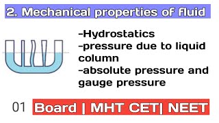 12 th science ch 2 Mechanical properties of fluid 01 Maharashtra boardmhtcet neet [upl. by Kerat]