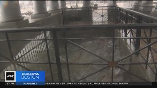 WATCH High tide during Tuesday storm submerges Plymouth Rock [upl. by Modestia]