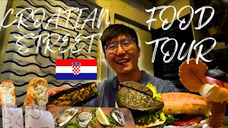 CROATIAN 🇭🇷 STREET FOOD  FRESH OYSTERS OCTOPUS BURGER  SARDINE SANDWICH in Dubrovnik Croatia [upl. by Hgielak162]