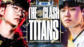 THE CLASH OF TITANS T1 VS GENG SEMIFINALS AT WORLDS 2024  CAEDREL [upl. by Lemcke504]