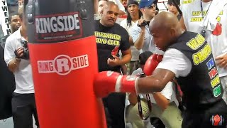 FLOYD MAYWEATHER JR WRECKING HEAVY BAG TRAINING FOR VICTOR ORTIZ MAYWEATHER WORKOUT VIDEO [upl. by Godbeare]