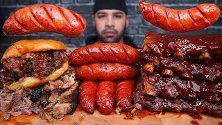 ASMR NO TALKING BBQ RIBS SMOKED BEEF BRISKET SAUSAGE AND FRIES MUKBANG [upl. by Ihcego]