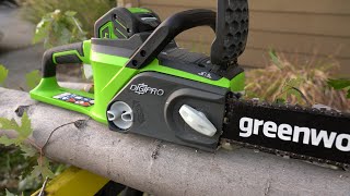 Greenworks 40V Cordless Chainsaw Demo and Review [upl. by Reamonn655]