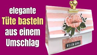 Geschenktüte basteln mit Papier einfach aus einem Umschlag Anleitung [upl. by Idnal]