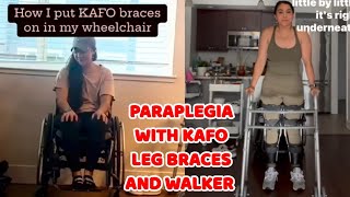 Paraplegic lady  adaptive wheelchair life  kafo leg braces walker routine [upl. by Amluz]