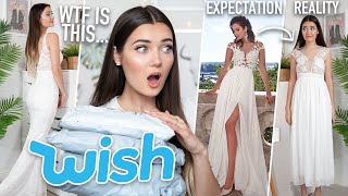 TRYING ON WEDDING DRESSES FROM WISH SIS THIS AINT IT [upl. by Hungarian]