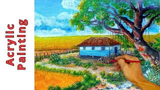 How to Paint House on Stilt by the Ricefield in AcrylicsTimeLapseFor BeginnersOVALart [upl. by Enegue475]