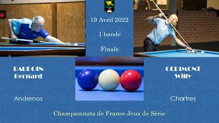 Championnat de France Masters  1 bande  Finale  Willy Gerimont  Bernard Baudoin [upl. by Ariaz]