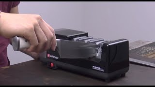 How To Sharpen On Wusthof Electric Knife Sharpener by Chefs Choice [upl. by Yeblehs]