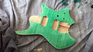 Headless Guitar Muslady DIY kit Part 4 Staining the body and more [upl. by Koralle]