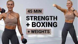 45 MIN STRENGTH AND BOXING  Full Body Dumbbell Workout   Weights  With Repeat  Super Sweaty [upl. by Arraes629]