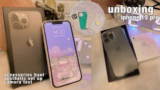 unboxing iPhone 13 pro graphite 256 gb in 2022 🍎 accessories aesthetic set up  camera test [upl. by Ecnesse]