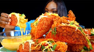 SPICY CHEESY SHRIMP TACOS MUKBANG  SHRIMP TAKIS SHELL TACOS MUKBANG  Cheesy Tacos  Seafood [upl. by Arty]