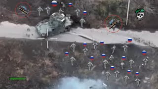 Horrible Ukrainian FPV drone blows up Russian infantry platoon newly deployed in Pokrovsky [upl. by Ihsar]