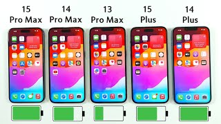 iPhone 15 Pro Max vs 14 Pro Max vs 13 Pro Max vs 15 Plus vs 14 Plus Battery Test  iOS 17 BATTERY [upl. by Adnovoj]