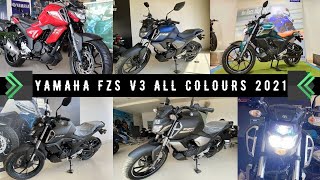 Yamaha Fzs v3 Bs6 All Colours Walkaround 2021  On Road Price And Changes [upl. by Naggem566]