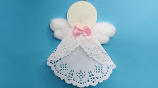 DIY How to Make a Cute Doily Paper Angel Christmas Tree Ornament  Easy Xmas Craft [upl. by Eiffub307]