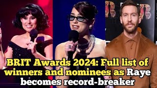 BRIT Awards 2024 Full list of winners and nominees as Raye becomes recordbreaker [upl. by Namya889]