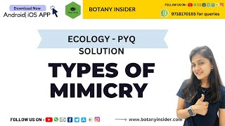 Types of Mimicry  Batesian  Mullerian  Fisherian I Ecology CSIR NET BotanyInsider [upl. by Aennyl]