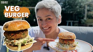 HEALTHY VEGAN BURGER IN MINUTES  Make a delicious Veg Burger at home  Food with Chetna [upl. by Anilatac]