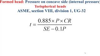 Pressure vesselSizingFormed head thickness under internal pressure concave side [upl. by Patton323]