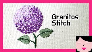 granitos stitch hydrangea embroidery 그라니토스 스티치 수국 프랑스자수 독학 [upl. by Whitney481]