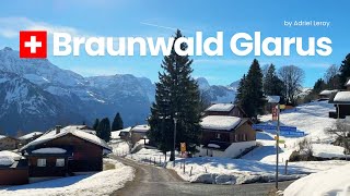 Braunwald Switzerland  Sunny Winter Walk in Glarus  Adorable Mountain Village [upl. by Thormora]