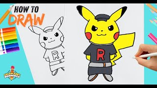 How to Draw Team Rocket Pikachu Step by Step  Pokémon  Easy Drawings [upl. by Aulea516]