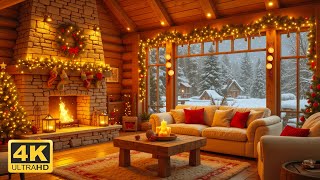 Cozy Christmas Ambience 247 🎅🎄  4K Fireplace amp Snowy Cabin Views  Relaxing Instrumental Music [upl. by Dnomal]